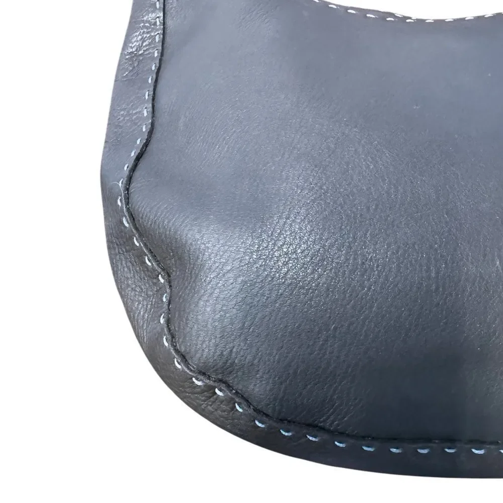 FENDI Midnight Navy Blue Selleria Leather Contrast White Top Stitching Hobo Bag